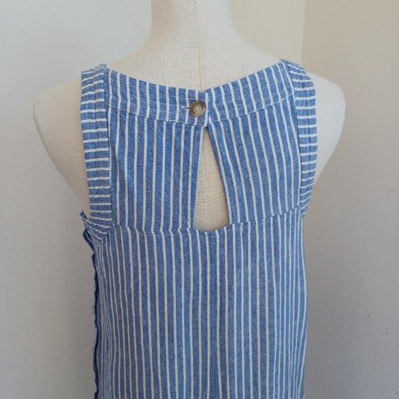 For Cynthia Dress Linen Blend Blue White Striped Pullover Side Button Detail Med - Picture 5 of 14